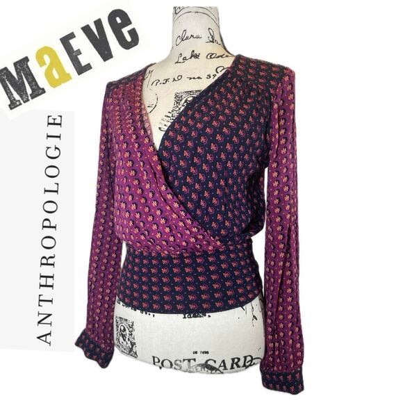 ANTHROPOLOGIE MAEVE BLOUSE WRAP LISA PUFFED SLEEVES SZ 2 FLORAL AESTHETIC V NECK - Picture 1 of 16